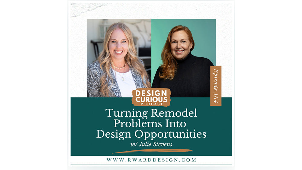 Promotional graphic for a podcast episode of Design Curious featuring Julie Stevens of BeTini, discussing design problems and opportunities.